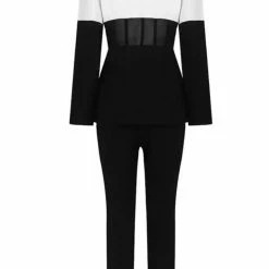 Jessica Bara Gemini Colorblock Corset Blazer And Split Pant Two Piece Set