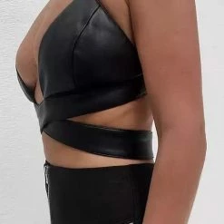 Tops Jessica Bara Sloane Strappy Faux Leather Crop Top