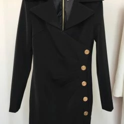 ReveBoutique Jessica Bara Enrica Long Sleeve Gold Button Dress