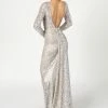 The Event Shop Nicole Bakti Long Sleeve Sequin Backless Gown