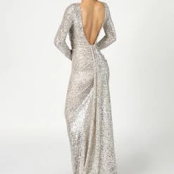 The Event Shop Nicole Bakti Long Sleeve Sequin Backless Gown