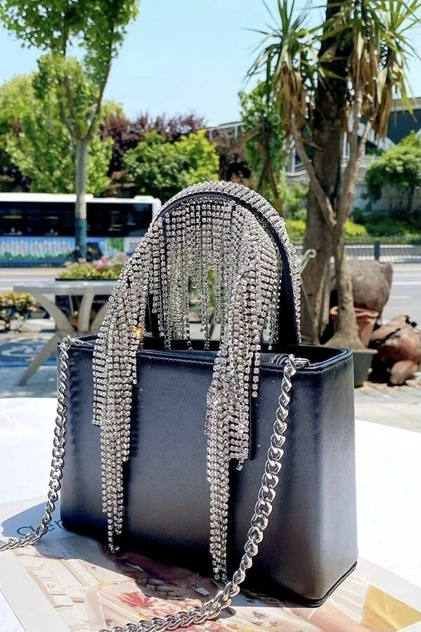 Jessica Bara Alden Leather Diamond Fringe Purse