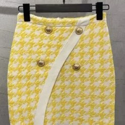Jessica Bara Jayden Houndstooth Gold Button Mini Skirt