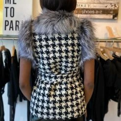 Reve Doll Essentials Jessica Bara Aurora Fur Belted Wool Houndstooth Vest