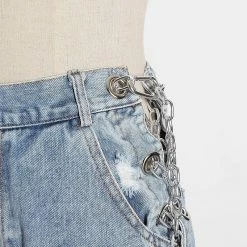 Summer Lovin' Jessica Bara Adecyn High Waisted Distressed Chain Shorts