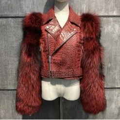Jessica Bara Valentina Leather & Fur Cropped Jacket