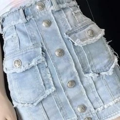 Jessica Bara Harlem High Waisted Distressed Denim Mini Skirt Reve Doll Essentials