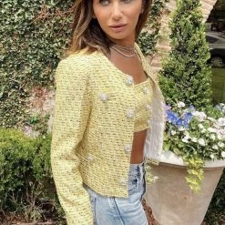 Influencer Style Jessica Bara Oliver Tweed Crystal Button Three Piece Set