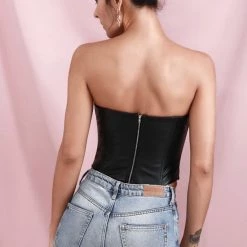 Jessica Bara Danika PU Strapless Corset Top Tops