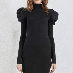 Jessica Bara Tatjana Puff Shoulder Knitted Dress