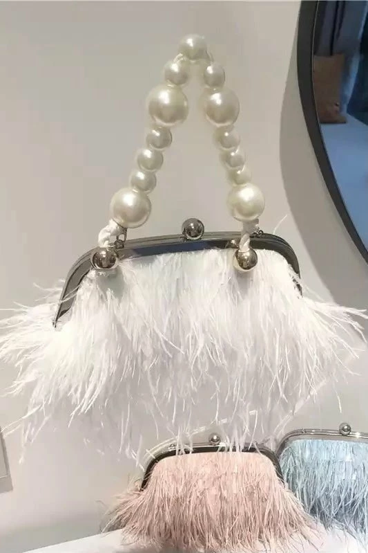 Jessica Bara Orna Ostrich Feather Pearl Handbag The Event Shop