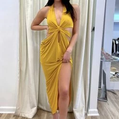 Influencer Style Jessica Bara Stassie Halter Neck Backless Maxi Dress
