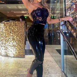 Influencer Style Commando Faux Patent Leather Leggings With Perfect Control