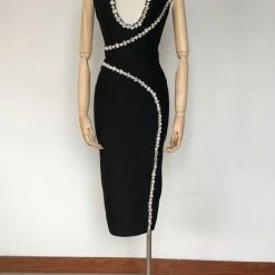 Jessica Bara Audrina Crystal Studded Bandage Dress