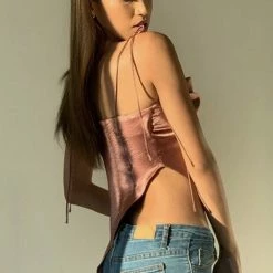 Jessica Bara Isaac Asymmetrical Satin Tank Top