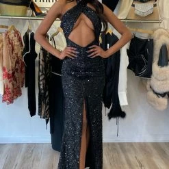 The Event Shop Jessica Bara Zuma Sequin Halter Cut Out Gown