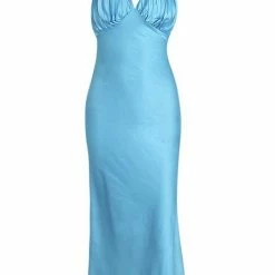 Jessica Bara Brie Pleated Satin Maxi Dress