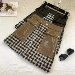 Jessica Bara Carrie Houndstooth Patent Leather Mini Skirt