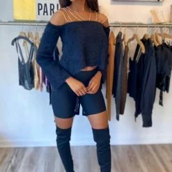 Birthday Suit Jessica Bara Layla Rhinestone Strappy Fuzzy Sweater