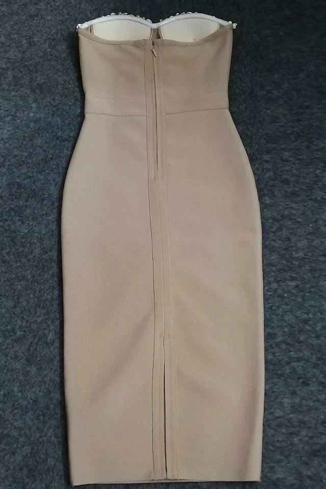 Jessica Bara Liza Strapless Crystal Beaded Midi Dress Influencer Style