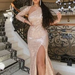 Jessica Bara Masika One Shoulder Sequin Long Dress