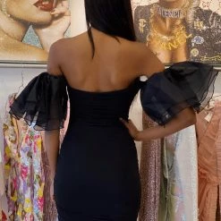 Jessica Bara Fallon Puff Sleeve Ruched Mini Dress Influencer Style