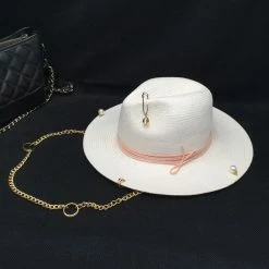 Summer Lovin' Jessica Bara Mae Safety Pin Straw Chain Hat