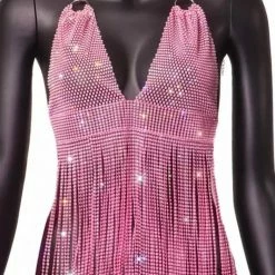 Summer Lovin' Jessica Bara Saida Rhinestone Fringe Halter Top