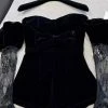 Jessica Bara Kienna Lace Long Sleeve Velvet Romper Birthday Suit