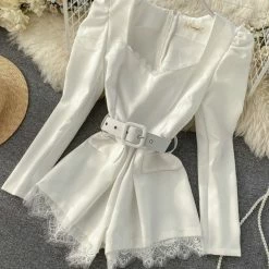 Influencer Style Jessica Bara Fulton Long Sleeve Lace Belted Romper