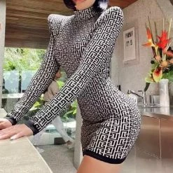Jessica Bara Nikita Long Sleeve Jacquard Mini Dress Dresses