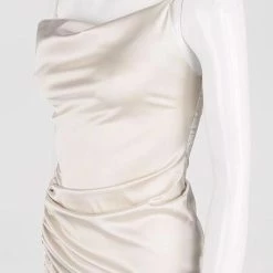 Jessica Bara Silas Satin Ruched Midi Dress Influencer Style