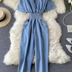 Jessica Bara Samiya Short Sleeve Denim Jumpsuit