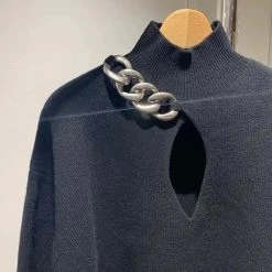 Jessica Bara Corey Chain Long Sleeve Cropped Sweater