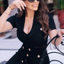 Jessica Bara Coco Short Sleeve Button Mini Dress