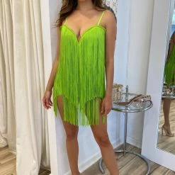 Jessica Bara Frida Fringe Lime Mini Dress