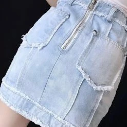 Jessica Bara Harlem High Waisted Distressed Denim Mini Skirt Reve Doll Essentials