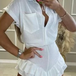 Jessica Bara Sonny Button Down Top And Ruffle Shorts Two Piece Set Reve Doll Essentials
