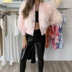 Jessica Bara Dolores Bow Button Fur Jacket Influencer Style