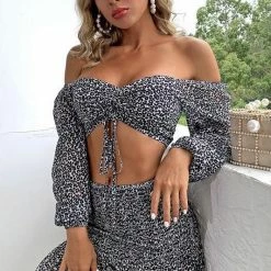 Long Sleeves Jessica Bara Joanna Black Leopard Two Piece Set