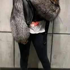 Jessica Bara Valentina Leather & Fur Cropped Jacket