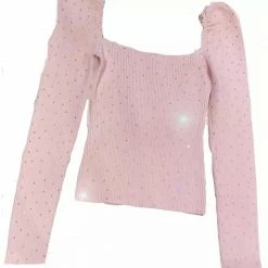 Jessica Bara Charlotte Long Sleeve Diamond Decoration Top