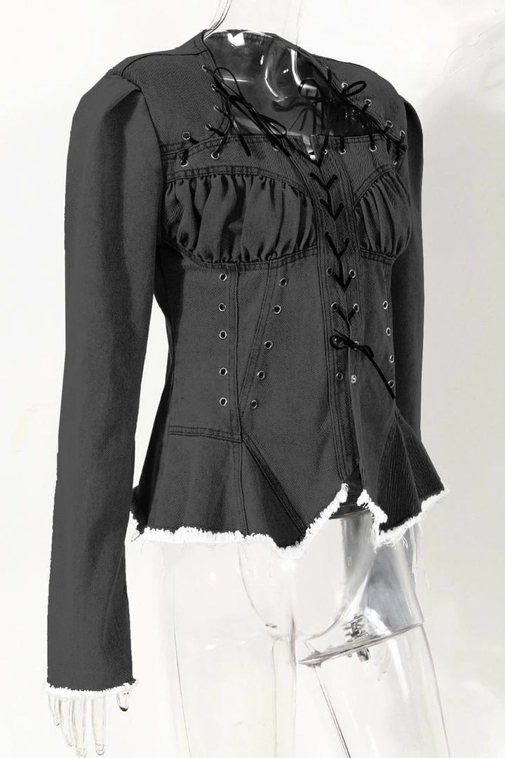 Jessica Bara Edith Fitted Denim Lace Up Top