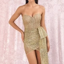 Jessica Bara Alicia Strapless Glitter Draped Mini Dress Influencer Style
