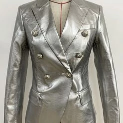 Jessica Bara Bonnie 11 Metallic Silver Button Blazer Influencer Style