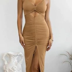 Reve Doll Essentials Jessica Bara Melinda Ruched Cut Out Midi Dress