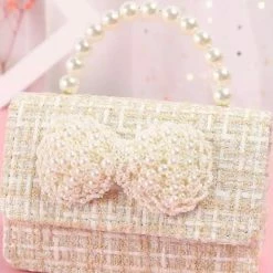 Accessories Jessica Bara Taylor Tweed And Pearl Bow Micro Handbag