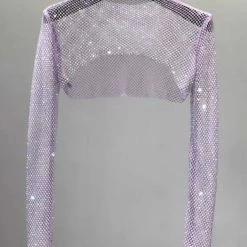Jessica Bara Blaine Sparkling Mesh Long Sleeve Crop Top