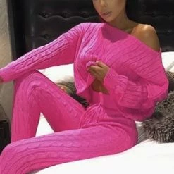 Jessica Bara Zoey Cable Knit Top And Legging Two Piece Set Reve Doll Essentials