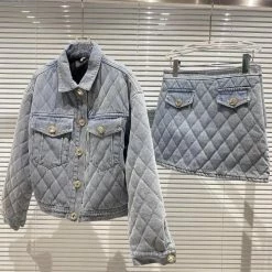 The Denim Destination Jessica Bara Dalton Denim Bomber And Skirt Two Piece Set